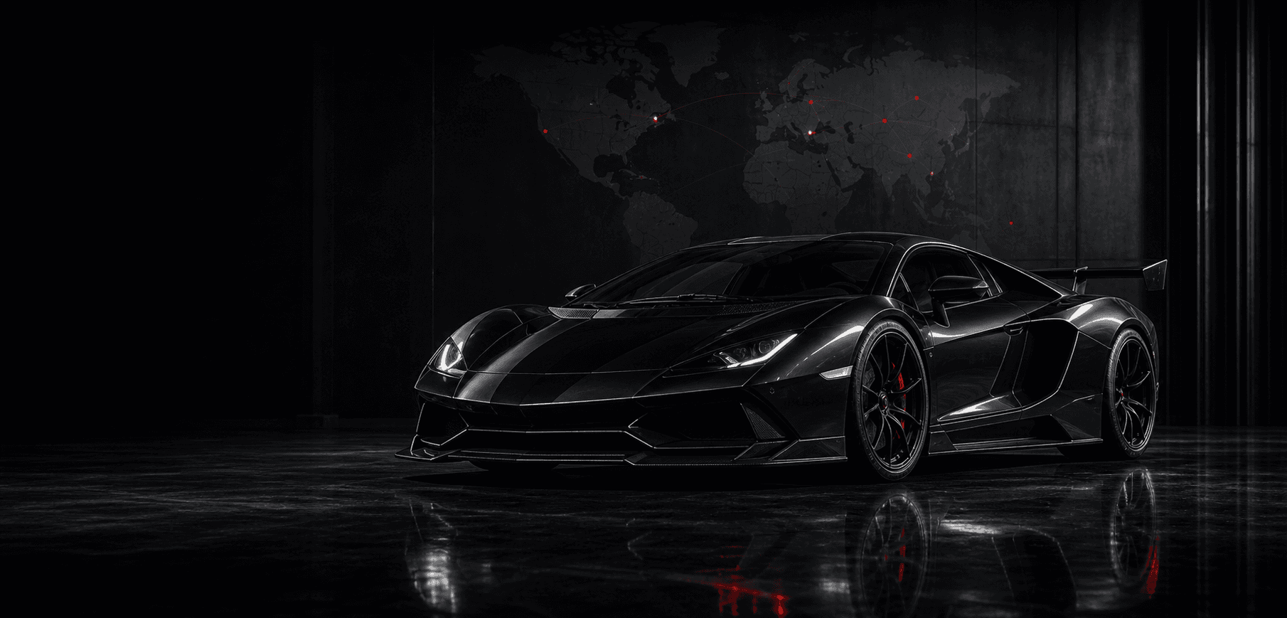Dark rare vehicle import planning scene with global route graphics